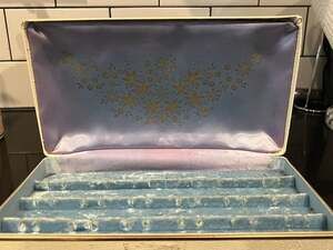 Vintage Farrington White Faux Leather Jewelry Box with Green Floral Design and B